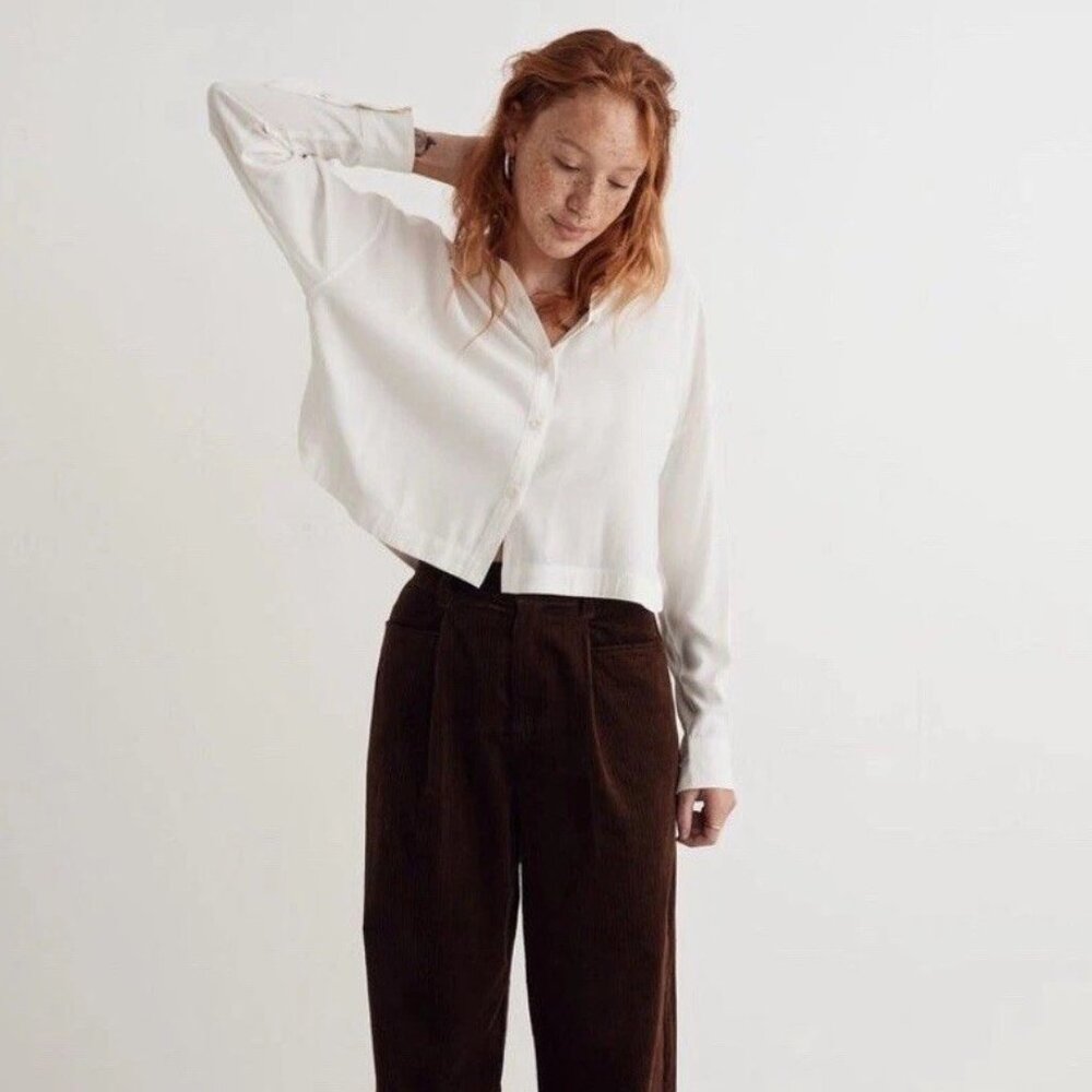Madewell Lusterweave Hartfield Crop Shirt in Lighthouse White